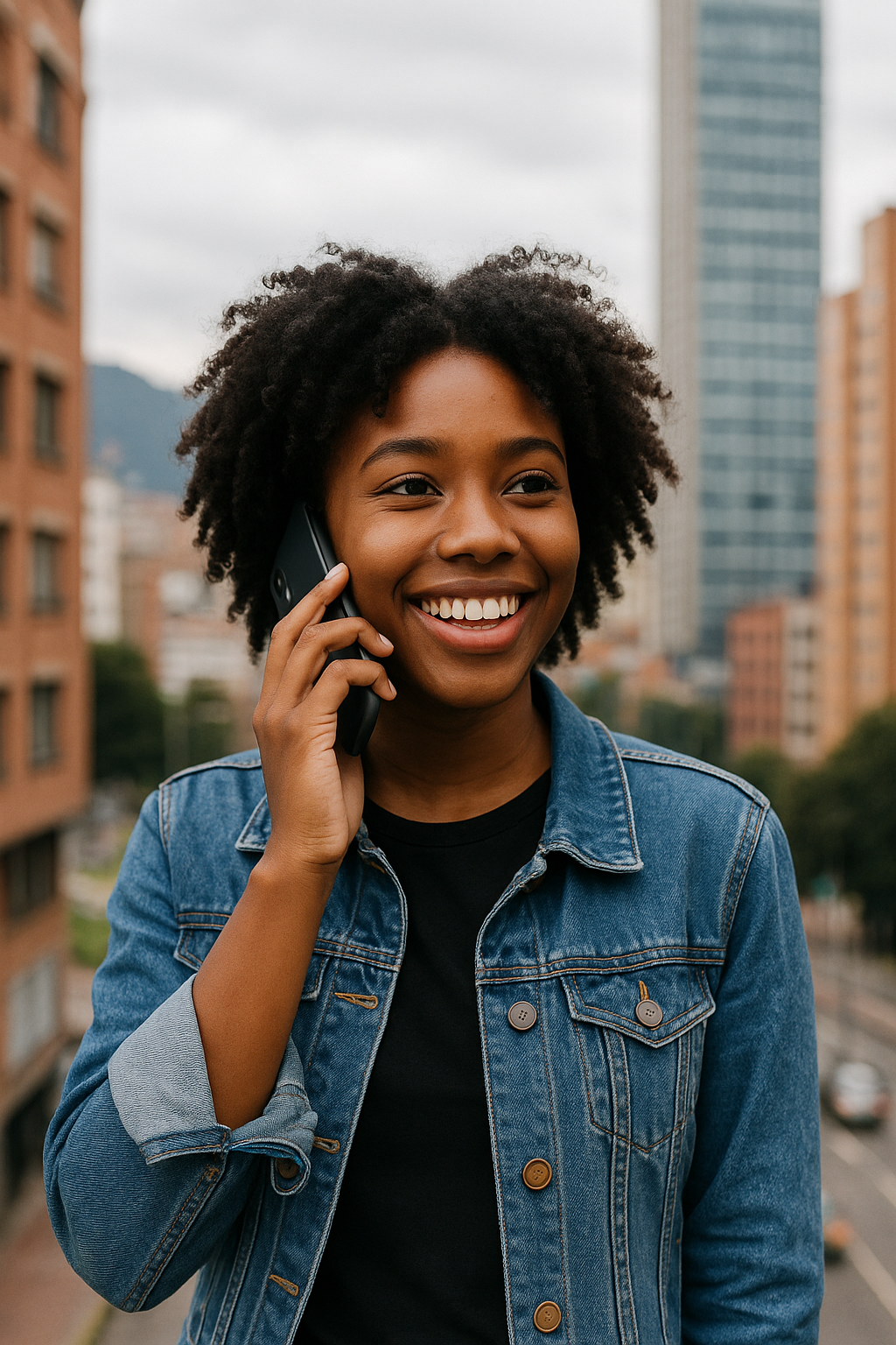 Mujer sonriendo hablando por telefono